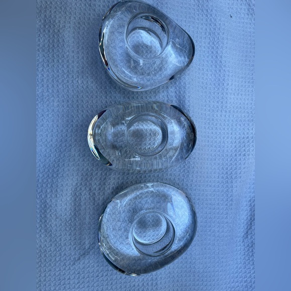 Orrefors Crystal 3 Piece River Rock Votive Tea Light Lena Bergstrom - Picture 3 of 3